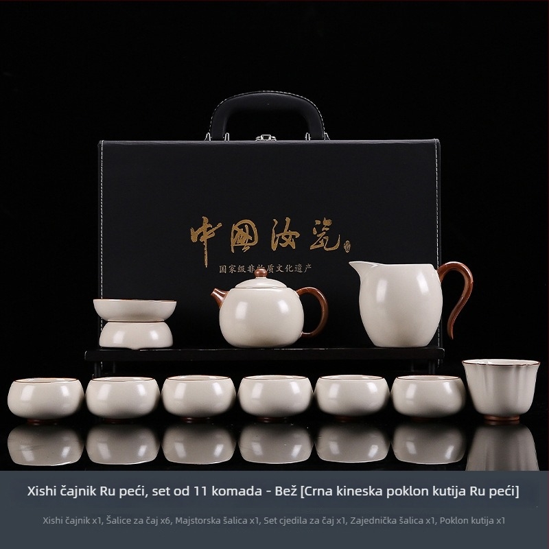 Gongfu čajni set od Ru Kiln Ge Ware u luksuznoj darovnoj kutiji, šalice s poklopcem, mogućnost prilagođenog logotipa