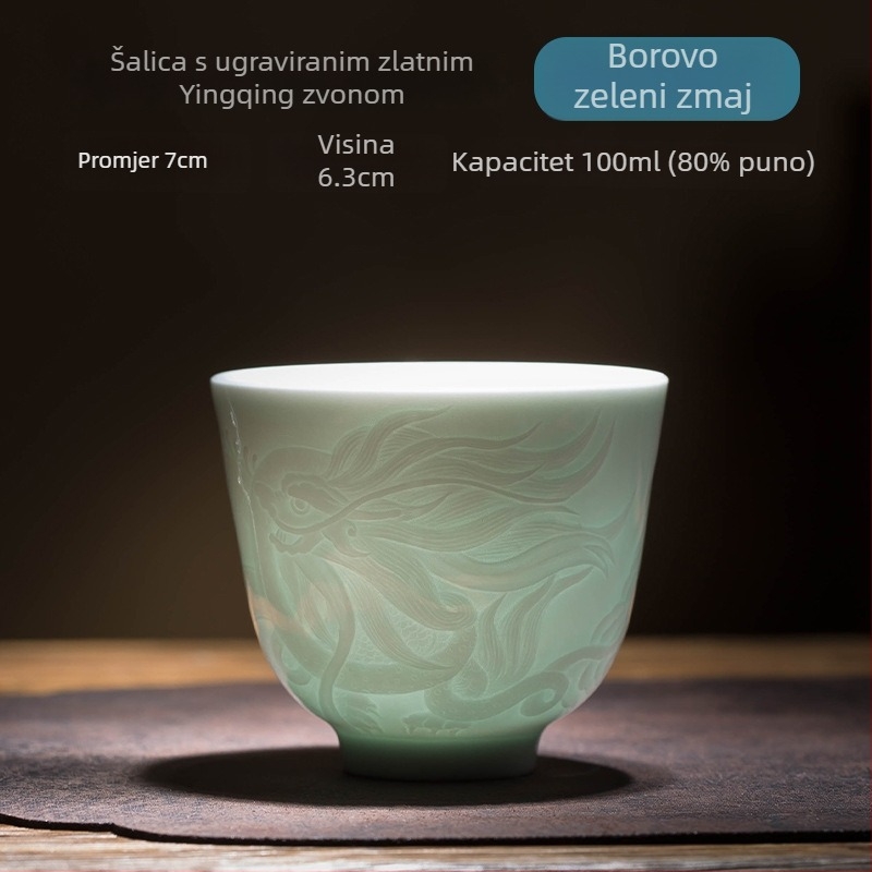 Retro ručno izrađena porculanska čaša za čaj sa sjenasto-zelenim glaziranjem — velika šalica za kućnu upotrebu, Gongfu čaj