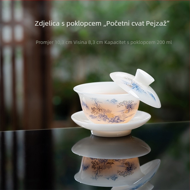 Čajna zdjela s poklopcem od ledeno nefritnog porculana, decal ukrašavanje, za pripremu čaja, kućna upotreba, vrhunska kvaliteta