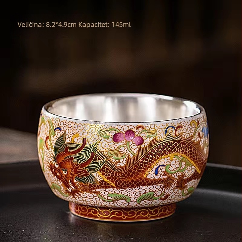 Dehua keramička šalica za Gong Fu čaj s drakom i feniksom, cloisonné emajl, zlatna žica ukras, pojedinačna šalica za degustaciju čaja