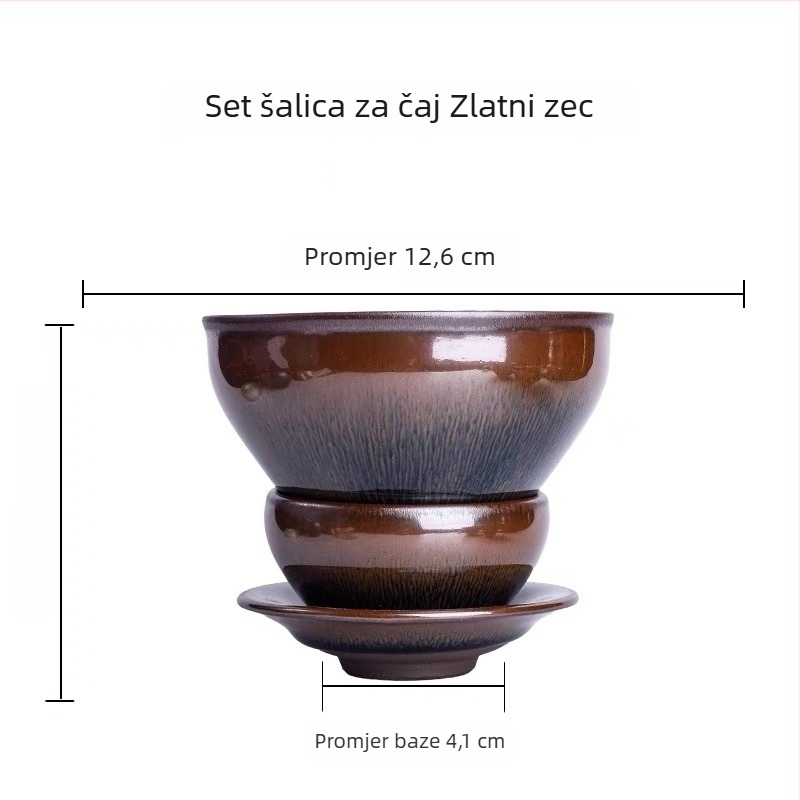Set za čaj Jianzhan, Jianyang, dinastija Song, 12,5 veliki, tijelo od željeza, boja ispod glazure