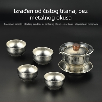 Čajni set od čistog titana s dvostrukim stijenkama u darovnoj kutiji, Gongfu čaj set, za dom i ured