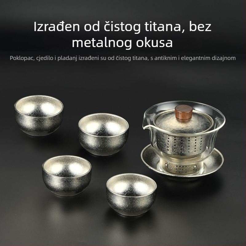 Čajni set od čistog titana s dvostrukim stijenkama u darovnoj kutiji, Gongfu čaj set, za dom i ured