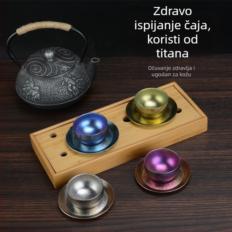 Čajni set od čistog titana s dvostrukim stijenkama u darovnoj kutiji, Gongfu čaj set, za dom i ured