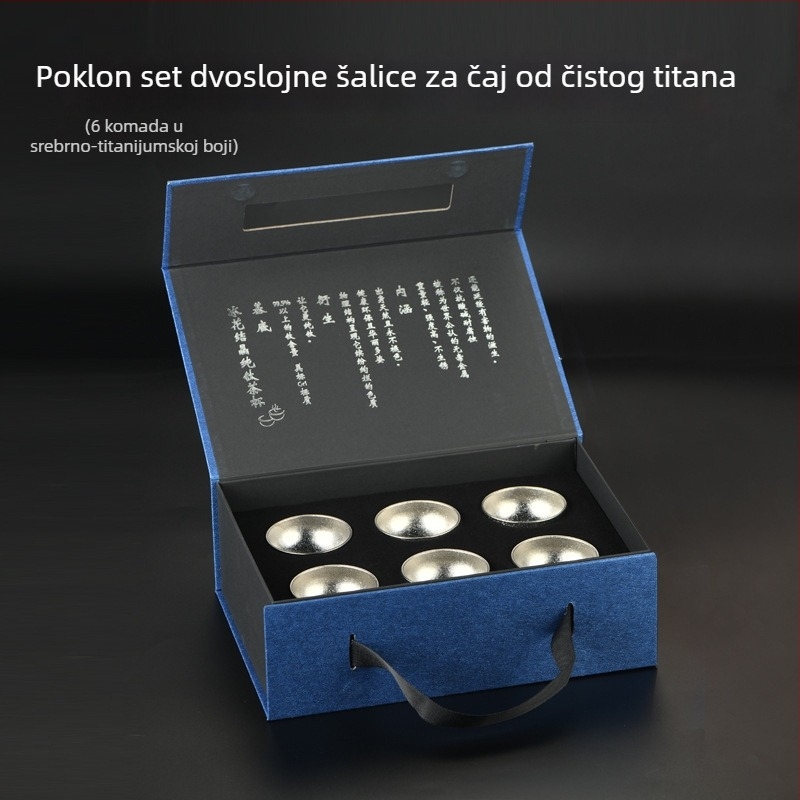 Čajni set od čistog titana s dvostrukim stijenkama u darovnoj kutiji, Gongfu čaj set, za dom i ured