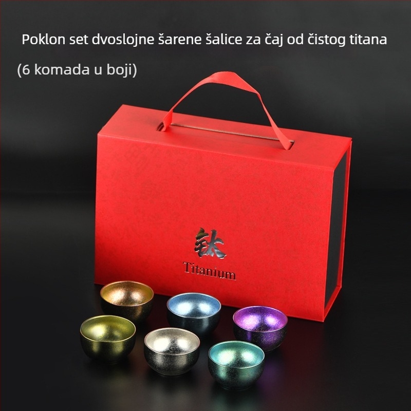 Čajni set od čistog titana s dvostrukim stijenkama u darovnoj kutiji, Gongfu čaj set, za dom i ured