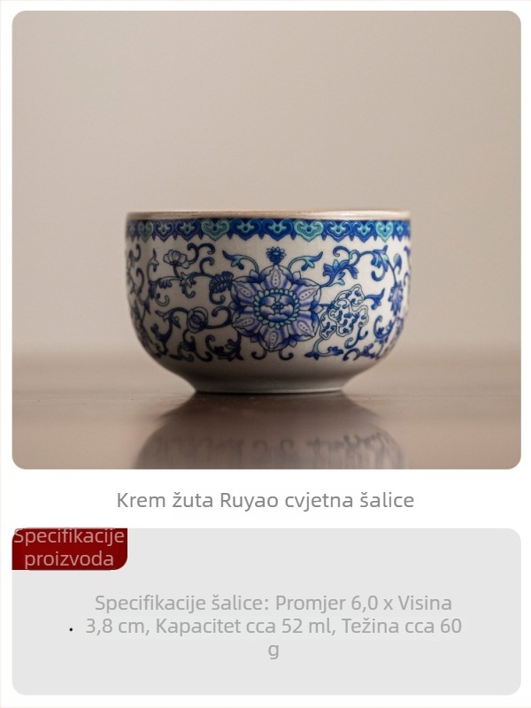 Ru Kiln plavo-bijela čajna šalice s lotosom, luksuzna osobna keramička šalica za čaj