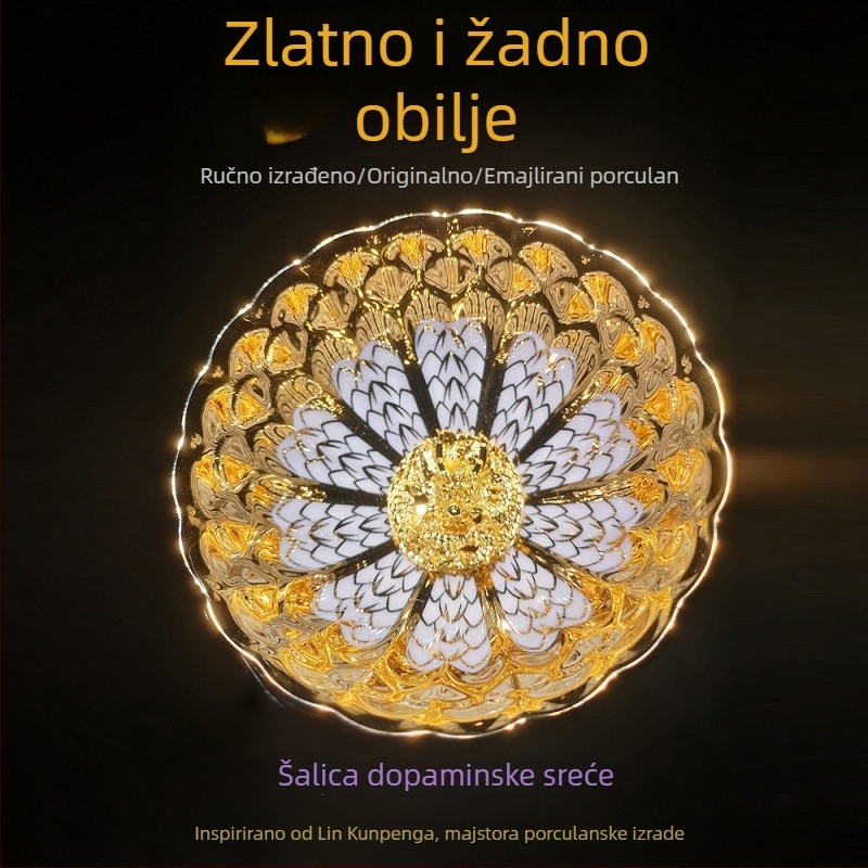 Majstorska čaša za čaj s zlatnim ljuskama zmaja, ručno izrađena Lin Xin, titan porcelan s tankim stijenkama
