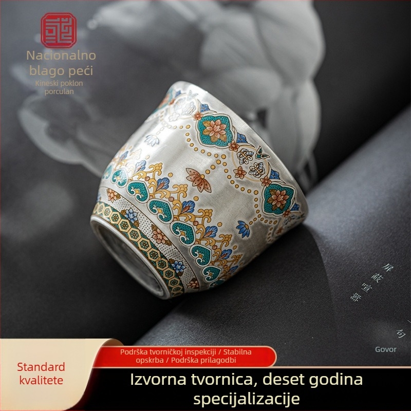 Dunhuang porcelanska šalica za čaj sa pozlaćenim srebrom, vrhunska za osobnu upotrebu, kineska kung fu čaj oprema, majstorska šalica