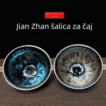 Ručna čajna zdjela s plavim perom i kapljom ulja, velika Jian Ware čajna posuda