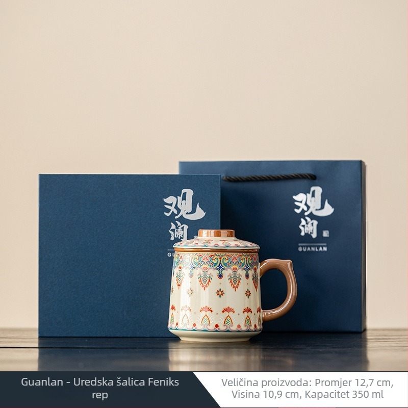 Porcelanska šalica za čaj s odjelom vode Ru Kiln, za dom i ured, velik kapacitet, darovna kutija
