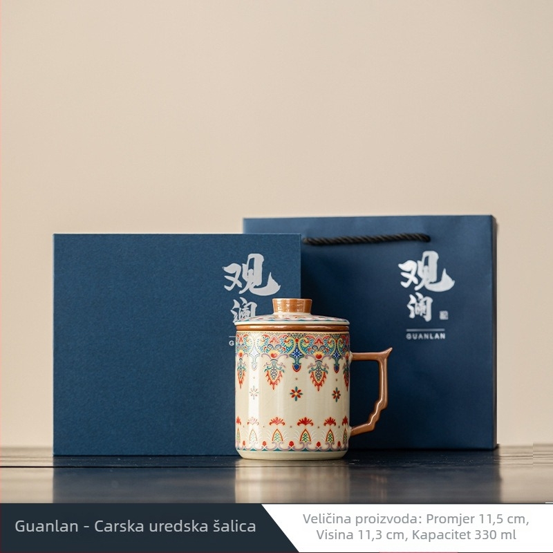 Porcelanska šalica za čaj s odjelom vode Ru Kiln, za dom i ured, velik kapacitet, darovna kutija