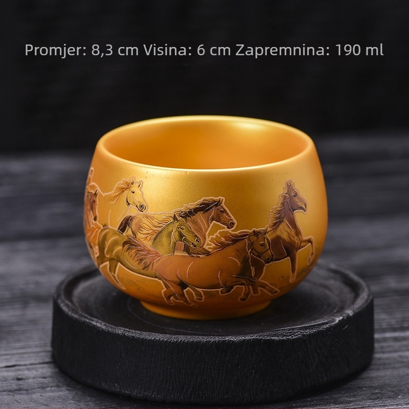 Porcelanska čajna šalica s pozlaćenim motivima: osam konja, Zen šalica, šalica Kralja Zmajeva, devet breskvi, majstorska šalica, osobna šalica