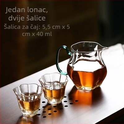 Japanski stil staklena šalica za posluživanje s drškom, termootporan čajni filter i sito, velika kapaciteta, vrhunska kvaliteta, s motivom šljive cvijeta.