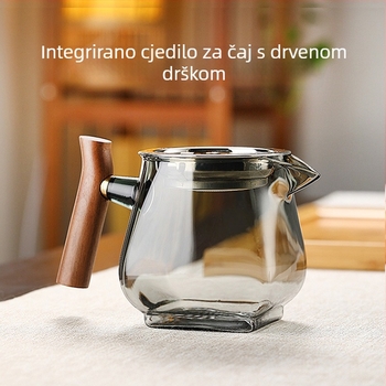 Staklena šalica za čaj s integriranim sitom i drvenom ručkom