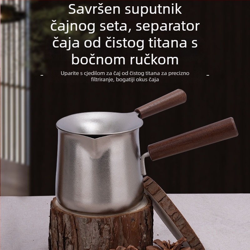 Titanij čajni set s čašom od titana, filtrom za čaj i bočnim drškom od drveta, za kampiranje i putovanja