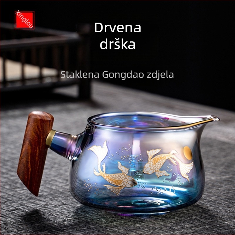 Set čajnih filtera i čaša od prozirnog stakla s bisernom ručkom, integrirana šalica