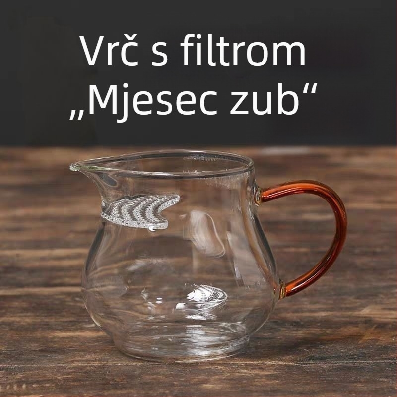 Čajni set od otpornog stakla, u obliku polumjeseca, s velikom šalicom za čaj i ugrađenim filtrom