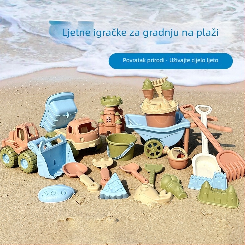 Dječji set igračaka za plažu: lopatica, kanta, pješčani sat i alati za kopanje u pijesku