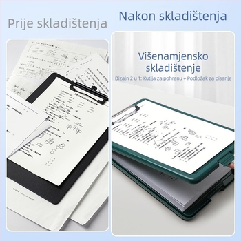 A4 mapa s podlogom za pisanje, kutija za pohranu i klip za ploču; organizator za testne radove učenika osnovne škole.
