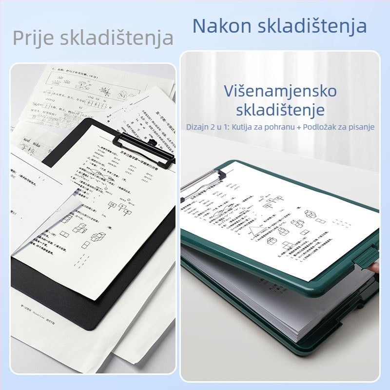 A4 mapa s podlogom za pisanje, kutija za pohranu i klip za ploču; organizator za testne radove učenika osnovne škole.