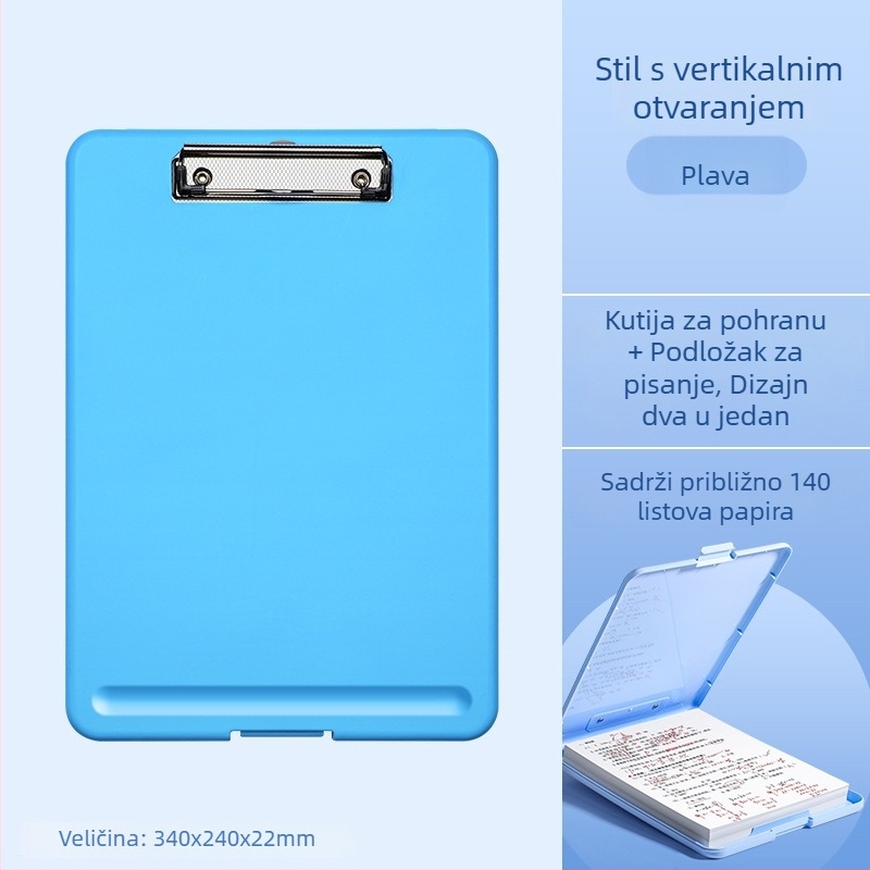 A4 mapa s podlogom za pisanje, kutija za pohranu i klip za ploču; organizator za testne radove učenika osnovne škole.