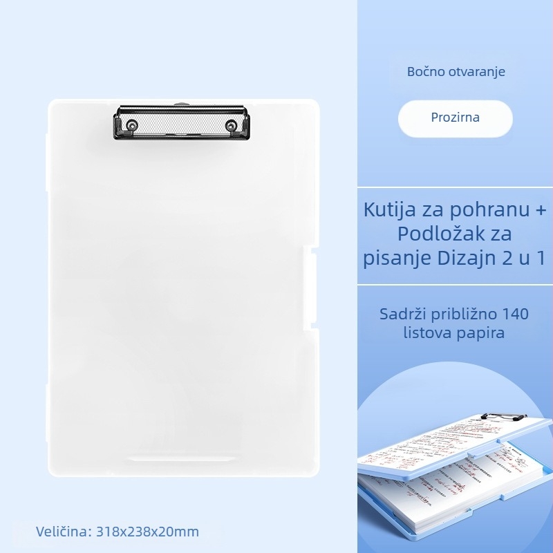 A4 mapa s podlogom za pisanje, kutija za pohranu i klip za ploču; organizator za testne radove učenika osnovne škole.