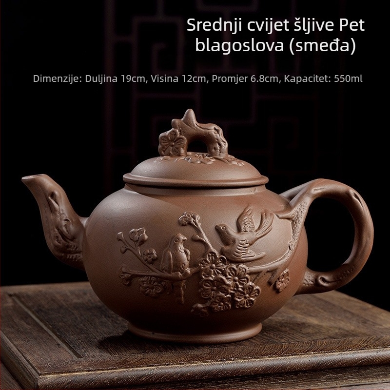 Čajnik od ljubičaste gline s motivom šljive, velikog kapaciteta, za kućnu uporabu, Kung Fu čajni set