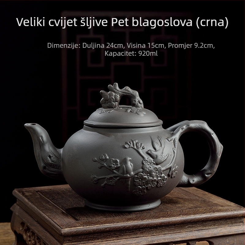 Čajnik od ljubičaste gline s motivom šljive, velikog kapaciteta, za kućnu uporabu, Kung Fu čajni set