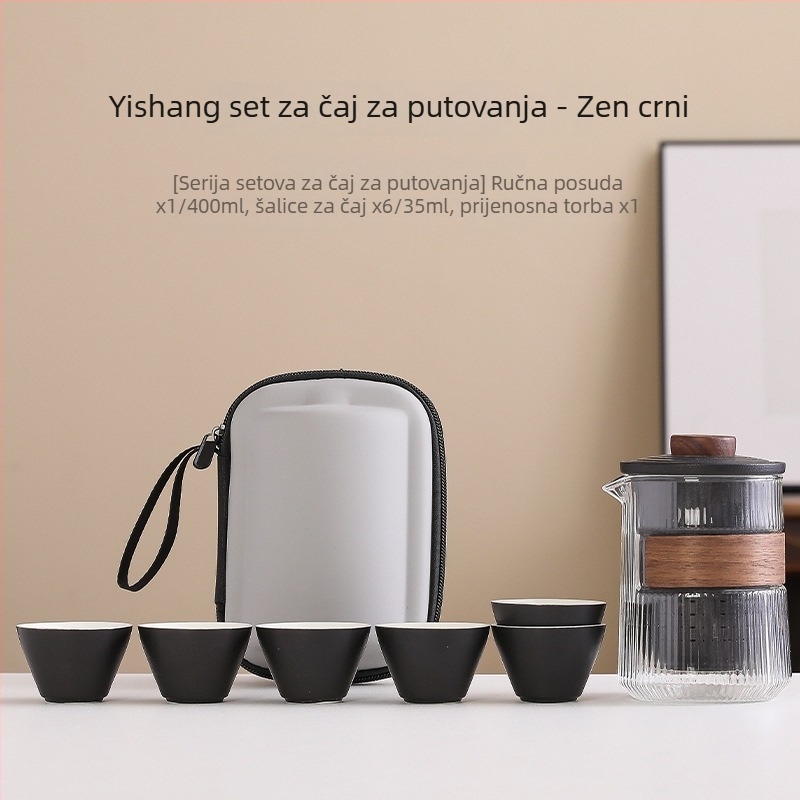 Putni set za čaj od crne keramike, prijenosna šalica i kung fu čajnik