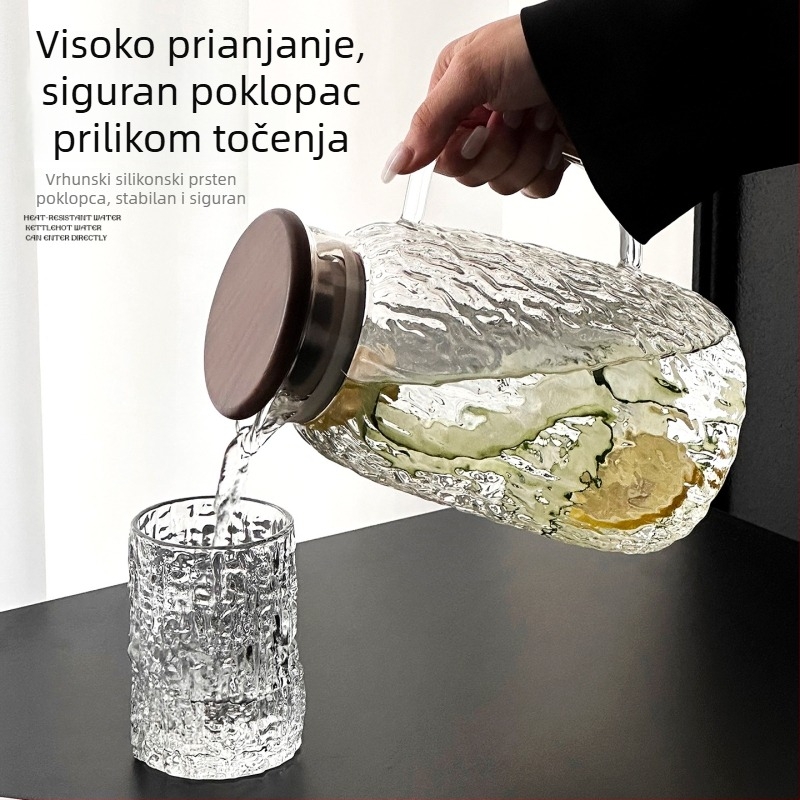 Karafa za hladnu vodu od borosilikatnog stakla s uzorkom kore drveta, veliki kapacitet za kućnu upotrebu, voćni čaj i voda