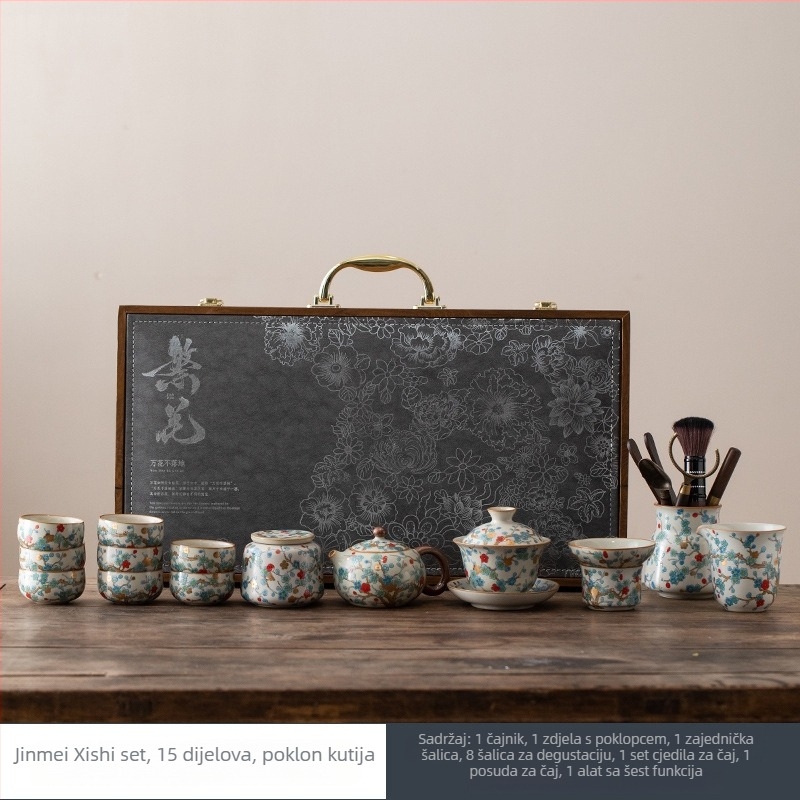 Gongfu čajni set od keramike Ru kilna s motivom grančica, cijeli set za kućnu kinesku ceremoniju čaja, prikladan poklon