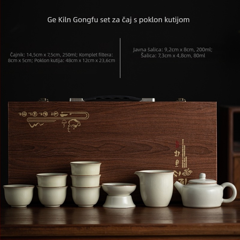 Ge Kiln keramički Kung Fu set za čaj s čajnikom i gaiwanom u poklon kutiji, prilagođen logotip