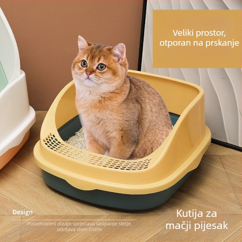 Kutija za mačji pijesak s poluzatvorenim dizajnom, visokim bočnim stranama, otporna na prskanje za mačiće, izrađena od ABS plastike