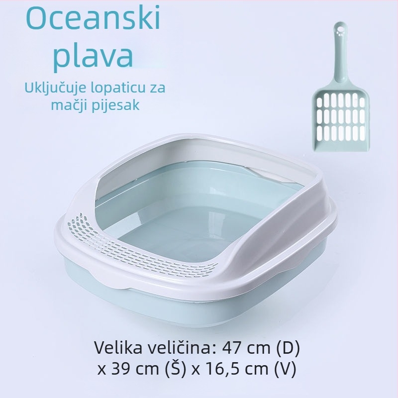 Kutija za mačji pijesak s poluzatvorenim dizajnom, visokim bočnim stranama, otporna na prskanje za mačiće, izrađena od ABS plastike