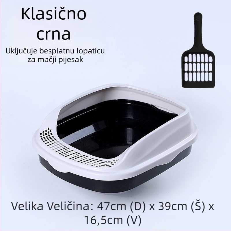 Kutija za mačji pijesak s poluzatvorenim dizajnom, visokim bočnim stranama, otporna na prskanje za mačiće, izrađena od ABS plastike
