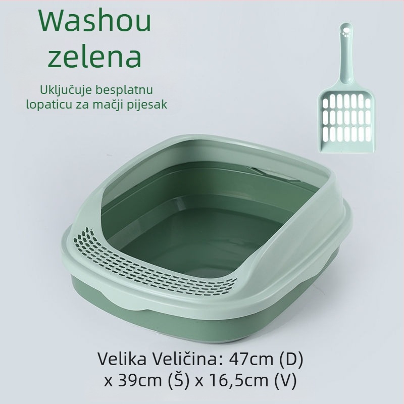 Kutija za mačji pijesak s poluzatvorenim dizajnom, visokim bočnim stranama, otporna na prskanje za mačiće, izrađena od ABS plastike