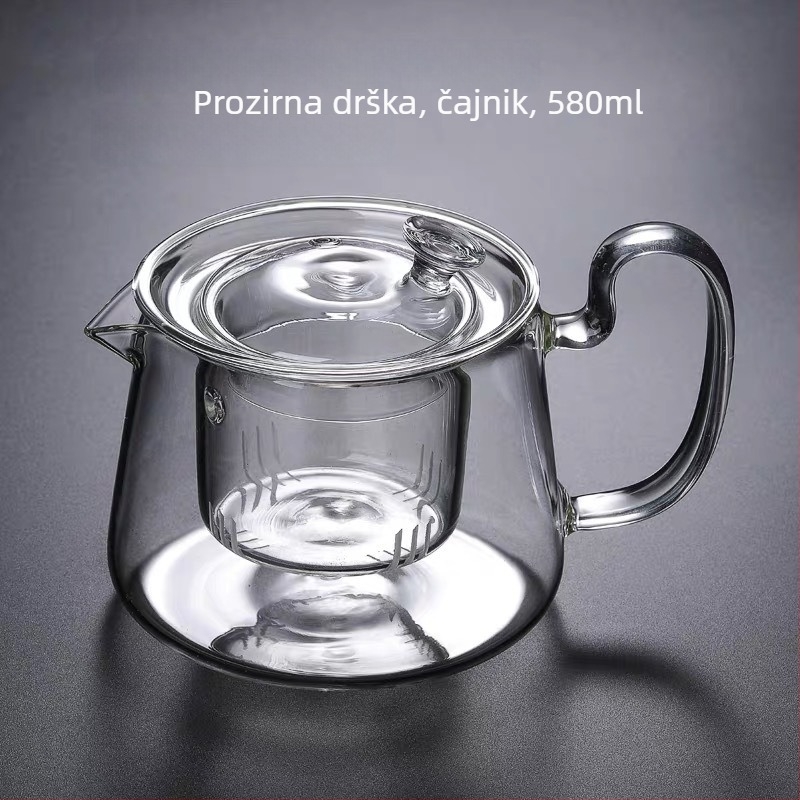 Staklena čajna posuda s debelim staklom, otporna na visoke temperature, proziran filtr, pogodan za zagrijavanje, kućni set za pripremu čaja, kapacitet 580 ml