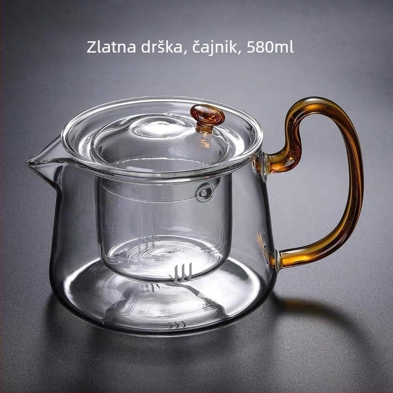 Staklena čajna posuda s debelim staklom, otporna na visoke temperature, proziran filtr, pogodan za zagrijavanje, kućni set za pripremu čaja, kapacitet 580 ml