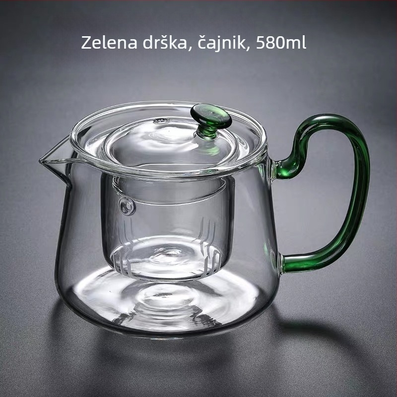 Staklena čajna posuda s debelim staklom, otporna na visoke temperature, proziran filtr, pogodan za zagrijavanje, kućni set za pripremu čaja, kapacitet 580 ml