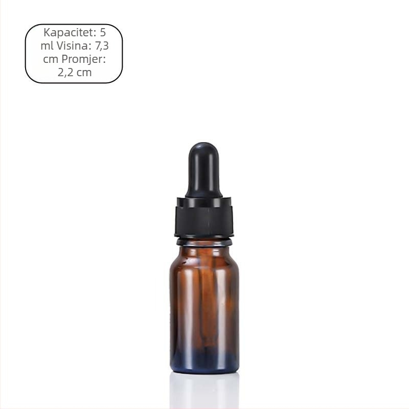 Set staklenih bočica jantarne boje: 5 ml bočice za eterična ulja, 10 ml staklene bočice s kapljicom, 30 ml bočice za punjenje parfema, 50 ml prazne bočice za serume