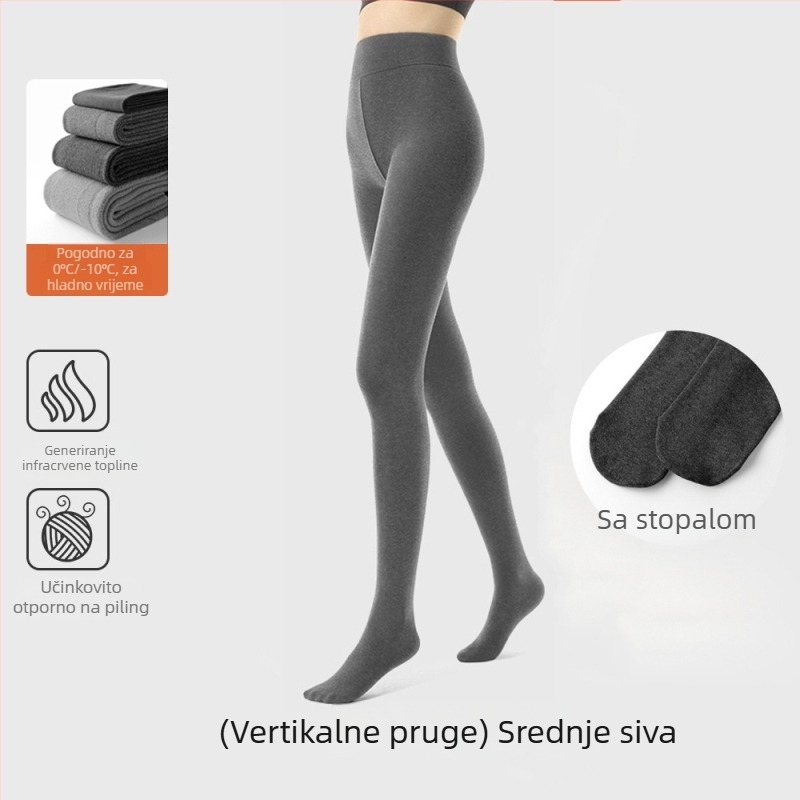 Cool Aini ženske flisirane tajice s flis podstavom, debele, s blagom kompresijom za vitke noge, sive/crne, protuklizne, pune dužine