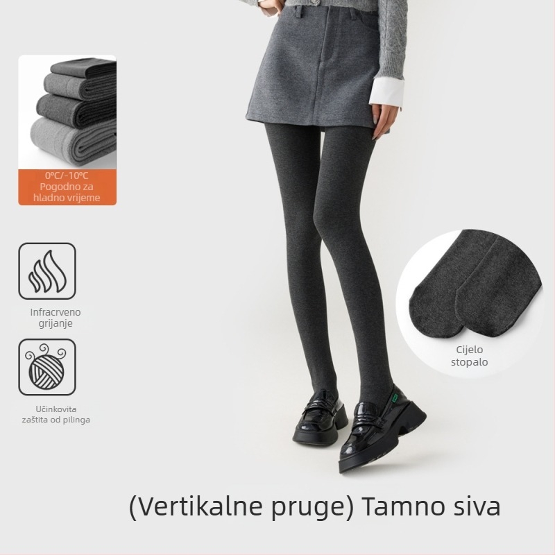 Cool Aini ženske flisirane tajice s flis podstavom, debele, s blagom kompresijom za vitke noge, sive/crne, protuklizne, pune dužine
