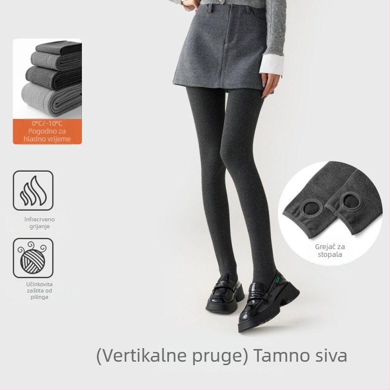 Cool Aini ženske flisirane tajice s flis podstavom, debele, s blagom kompresijom za vitke noge, sive/crne, protuklizne, pune dužine