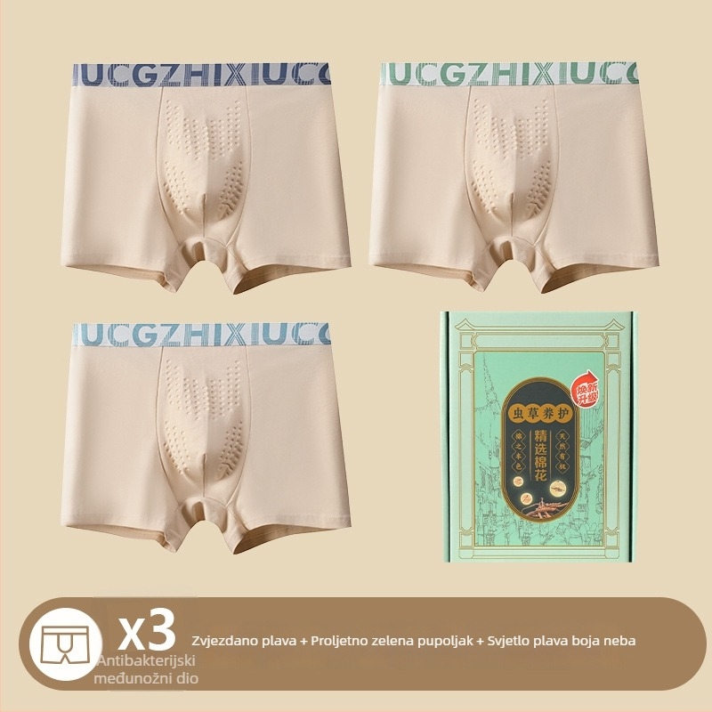 10A antibakterijske muške gaćice, prozračne, brzo sušeće, sportski stil, pamuk, njega Cordycepsa, poklon kutija