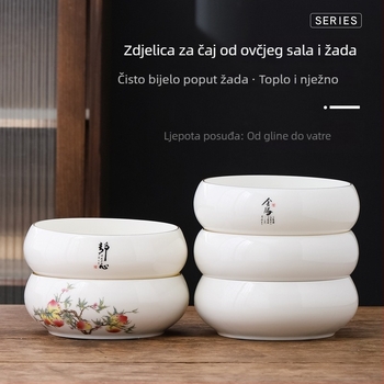 Porcelanski set boje slonova kost za čišćenje čaja: veliki posuda za pranje šalice, posuda za vodu, kanta za ostatke čaja i pepelnjak – dodaci za Kung Fu čajnu ceremoniju