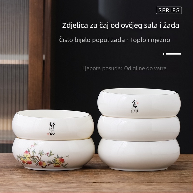 Porcelanski set boje slonova kost za čišćenje čaja: veliki posuda za pranje šalice, posuda za vodu, kanta za ostatke čaja i pepelnjak – dodaci za Kung Fu čajnu ceremoniju