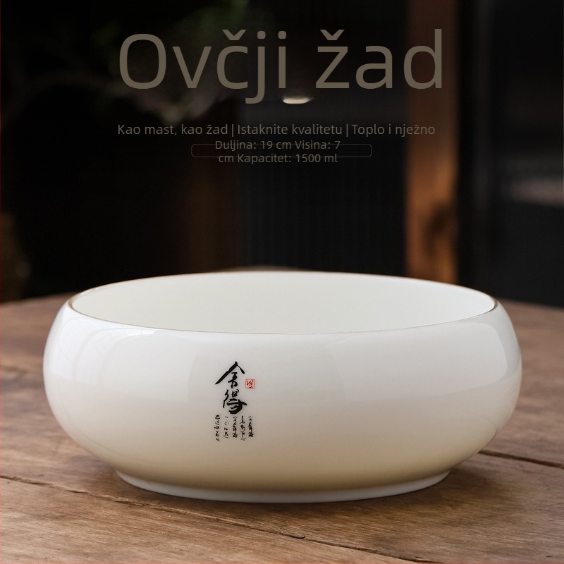 Porcelanski set boje slonova kost za čišćenje čaja: veliki posuda za pranje šalice, posuda za vodu, kanta za ostatke čaja i pepelnjak – dodaci za Kung Fu čajnu ceremoniju