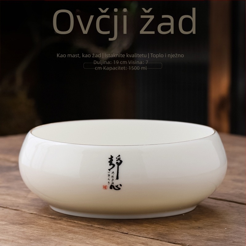Porcelanski set boje slonova kost za čišćenje čaja: veliki posuda za pranje šalice, posuda za vodu, kanta za ostatke čaja i pepelnjak – dodaci za Kung Fu čajnu ceremoniju