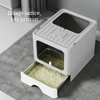 Potpuno zatvorena kutija za mačji WC od nehrđajućeg čelika, ekstra velika, ladica-stil, protiv prskanja, deodorizirajuća, sterilizirajuća
